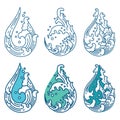 Oriental water wave in droplet shape icon. Japanese. Thai.