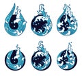 Oriental water wave in droplet shape icon. Japanese. Thai.
