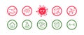 Coronavirus icon set for infographic with prevention tips and recommendations.