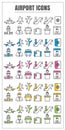 Icons airport color blck blue pink Yellow green vector on white Royalty Free Stock Photo