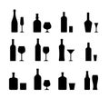 Icons of alcohol bottles beverages and glasses. Vector illustrat Royalty Free Stock Photo