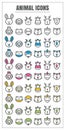 Icons animal thin line color black blue pink Yellow green vector Royalty Free Stock Photo