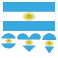 Icons Argentina flag heart, pointer, ball.