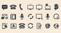 Icons arranged in rows on a beige background, featuring communication and technology symbols Royalty Free Stock Photo