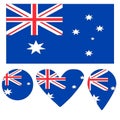 Icons Australian flag heart, pointer, ball.