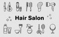 Icons for barber shop. Tools for the master in the beauty salon. Comb for hair, hair dryer, scissors, shampoo. Vector set of flat Royalty Free Stock Photo