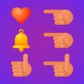 Icons bell heart index finger thumb up. Set of icons