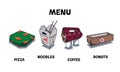 Icons of boxes for fast food delivery.