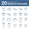 Icons boxes and Packaging simple linear style