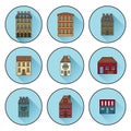 Icons with buildings built in Paris flat linear house icons. vector illustration