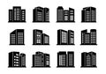 Icons buildings and vector company set on white background, Isolated office collection, Black edifice and residential