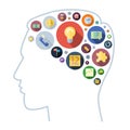Icons for business arranged in human brain shape Royalty Free Stock Photo