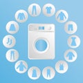 Icons, buttons with silhouettes of clothes and with a washing machine Royalty Free Stock Photo