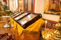 Icons and candles in orthodox church