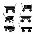 Icons of carts for gardening. Simple silhouette wheelbarrow icons. Construction and hardware stores