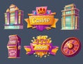 Icons of casino buildings and signboards Royalty Free Stock Photo