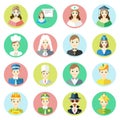 Icons characters of different professions telephone operator, businessman, nurse, scientist, cook, judge, priest