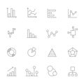 Icons of charts and diagrams. Mono line pictures of various business diagrams