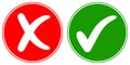 Icons Check mark tick and Cross Cancel, vector concept words OK and NO, approved and rejected sign