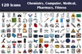 120 Icons Of Chemistry, Computer, Medical, Pharmacy, Fitness