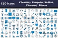 120 Icons Of Chemistry, Computer, Medical, Pharmacy, Fitness Royalty Free Stock Photo