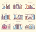 Icons Chinese Major Cities Flat Style