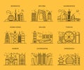 Icons Chinese Major Cities Flat Style