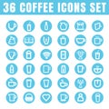icons coffee color thin white in the circle blue on white background Royalty Free Stock Photo