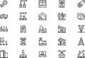 Industrial process icons collection is a vector illustration with editable stroke. Royalty Free Stock Photo