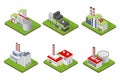 Icons and compositions of industrial building, constructions, subjects isometric view, 3D. Royalty Free Stock Photo