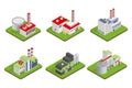Icons and compositions of industrial building, constructions, subjects isometric view, 3D. Royalty Free Stock Photo