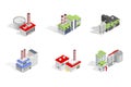 Icons and compositions of industrial building, constructions, subjects isometric view Royalty Free Stock Photo