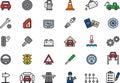 Icons connected cars and car repairs