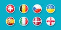 Icons of the countries participating in the European Football Championship 2020. Signs in the form of a soccer ball with the Royalty Free Stock Photo