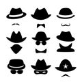Icons of criminals and police officers. Incognito. Detectives. Poirot, Inspector Jeff, Professor Marriarty. Collection