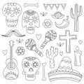 Icons of Day of the Dead, a traditional holiday in Mexico. Skulls, flowers Royalty Free Stock Photo