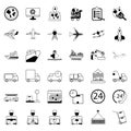 36 Icons. Delivery Shopping and Ecommerce Logistics Set of outline vector icon. Includes such as Air Freight, Sea Freight, Online Royalty Free Stock Photo