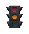 Icons depicting typical horizontal traffic signals with red light above green and yellow in between isolated vector illustration