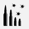 Icons of different caliber bullets, the bullet hole