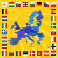 28 icons of european union with map