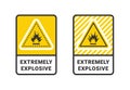 Icons extremely explosive materials. Warning sign explosives liquids or materials. Explosives substances icons set. Vector icons