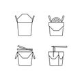 Chineese Food in Boxes Vector Line Icons. Boxes, chopsticks, noodles, soba, udon Royalty Free Stock Photo