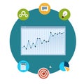 Icons of financial analytics, charts and graphs