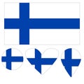 Icons Finnish flag heart, pointer, ball.
