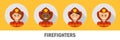 Icons firefighters of different nationalities. Fireman icon set