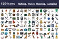 120 Icons Of Fishing, Travel, Hunting, Camping