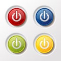 Icons of four glossy multi-colored contrast power buttons
