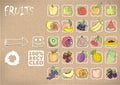 icons fruit on a cardboard background.vector illustration