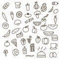 Icons of fruits, vegetables and food a hand drawn doodle in style. Vector illustration. Royalty Free Stock Photo