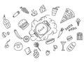 Icons of fruits, vegetables and food a hand drawn doodle in style. Vector illustration Royalty Free Stock Photo